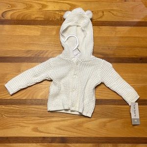 White Knit Newborn Sweater with Hood and Pom Pom Ears Size Newborn baby New